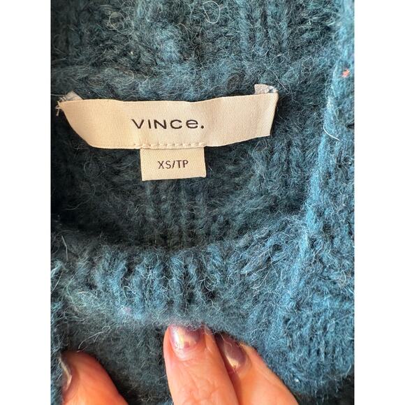 Vince interlaced cable turtleneck sweater teal - Picture 8 of 9